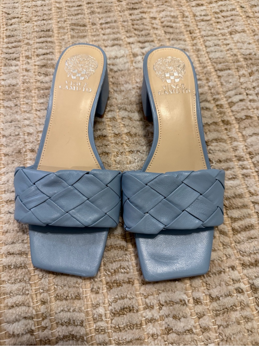 Vince Camuto Light Blue Braided Leather Slide Heels